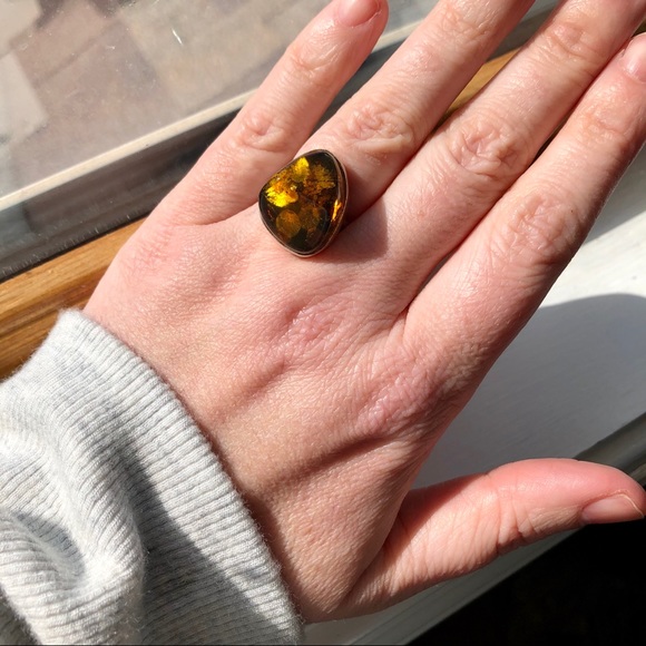 Amber Ring Set in Silver 925 Artisan Boho OOAK Retro Eclectic Crystal - Picture 6 of 6